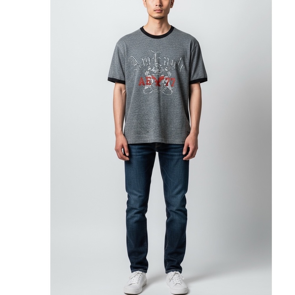 American Eagle Outfitters AE Gray Ringer T-Shirt Graphic Tee Mens XS AE77 Casual